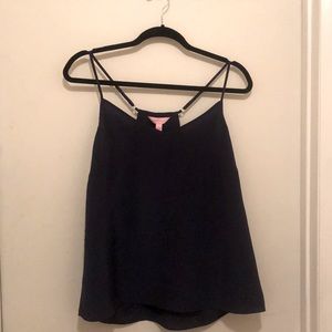 Lilly Pulitzer's Women Silk Dusk Top in True Navy (Large)